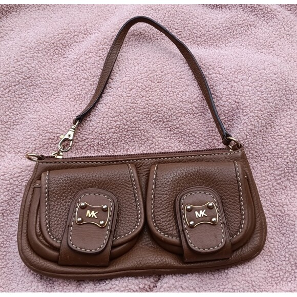 Michael Kors Handbags - Y2K Brown Pebbled Leather Slim Shoulder Bag Zoe Style Small Minimalist 2000s Pur